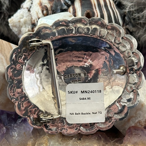 Turquoise native Concho sterling silver belt buckle NEW - Picture 4 of 8